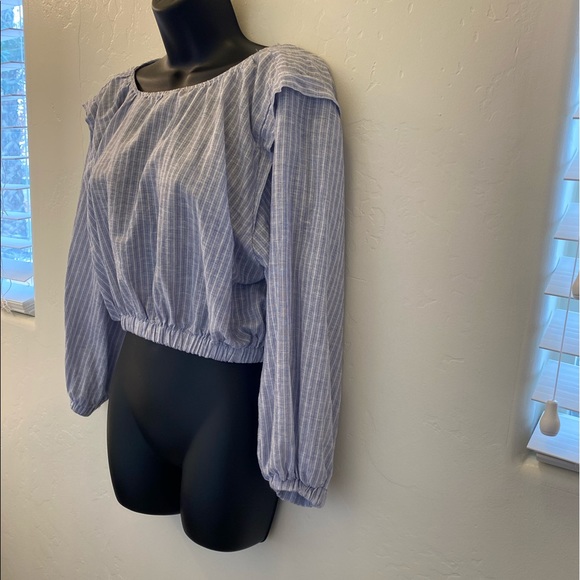 Zara blue & white strip crop blouse size XS - Picture 4 of 11